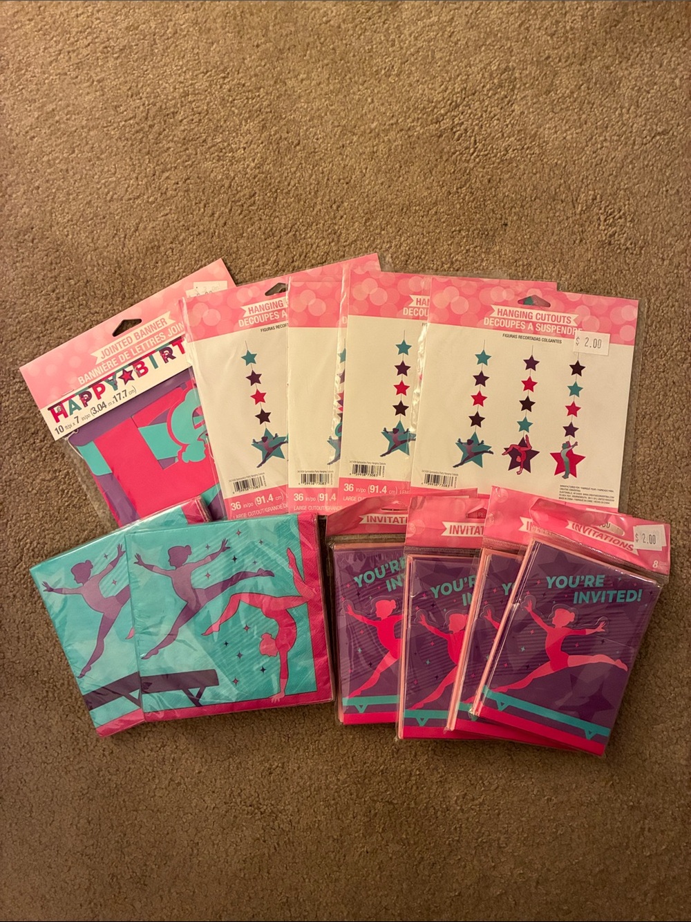 Girl’s Gymnastics Happy Birthday Party Supplies - 11 Pieces